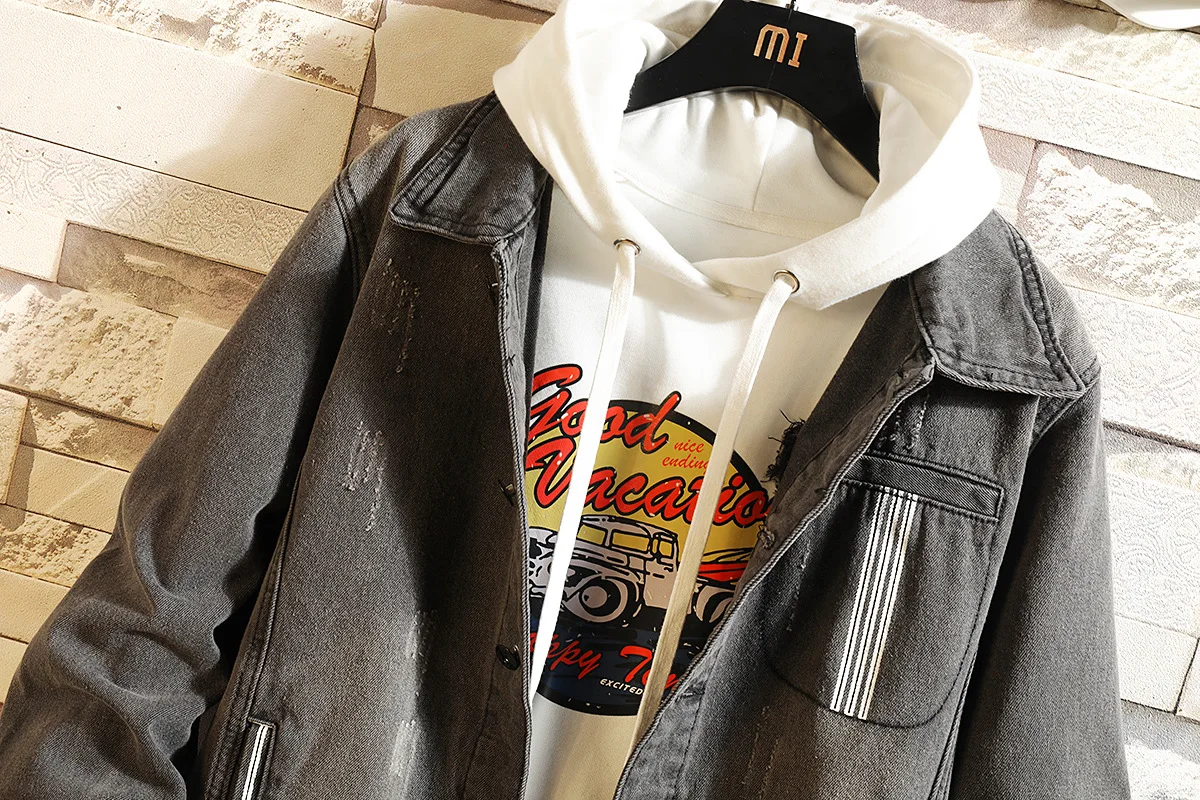 

Mens Denim Jacket Streetwear Hip Hop Men's Hooded Jean Jackets Male Casual Loose Outerwear 2020 New Spring Fashion Slim Fit Coat