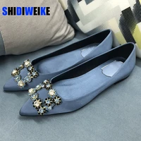 women flats shoes ballerina loafers wedding crystal lady slip on moccasins pointed toe shallow single shoes plus size 42 43 44