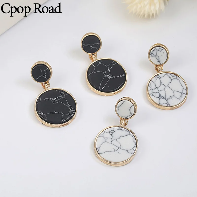 Cpop мраморные цветные серьги-подвески из смолы для женщин круглые простые