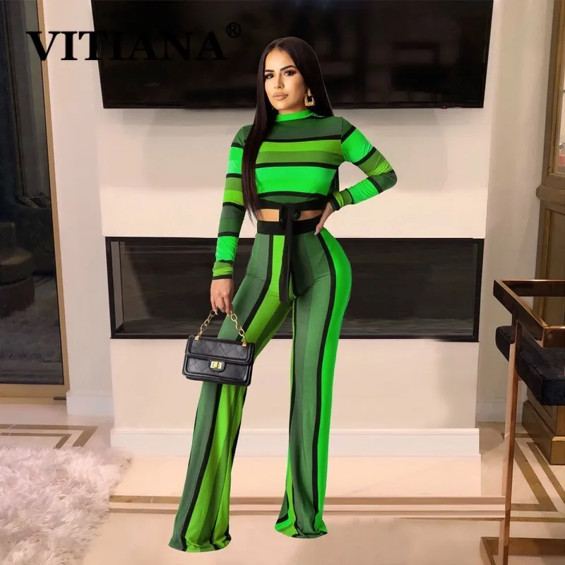 VITIANA Женский повседневный комплект из двух предметов осенний 2 в полоску с