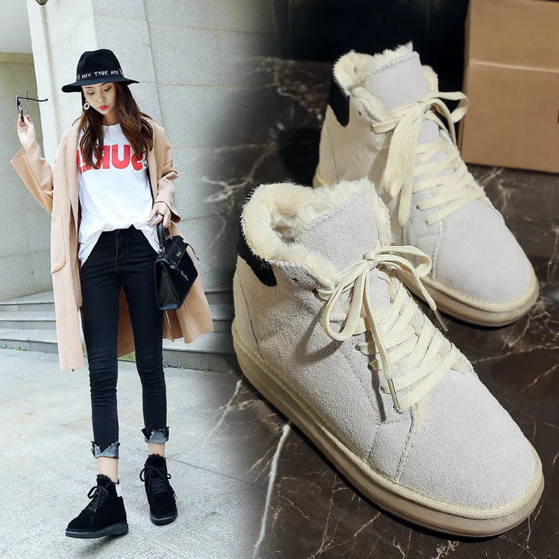 Женские ботинки из коровьей кожи DRFARGO повседневные теплые на плоской платформе