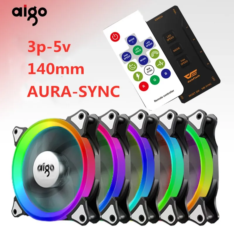 Aigo чехол для компьютера aura sync вентилятор для ПК вентилятор радиатора rgb регулируемый светодиодный 140 мм охлаждающий кулер бесшумный вентилятор беспроводной пульт дистанционного управления