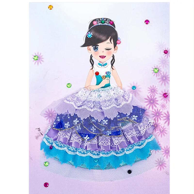 

3PCS Children DIY Princess Dress Paste Painting Girl Handmade Gift Parent-Child Activity Material Package Educational Toys