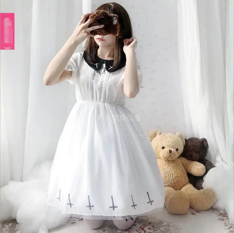 

Милое Сетчатое уличное платье в японском готическом стиле девушки Мори, милое женское платье для чайной вечеринки в Стиле Лолита с коротким...