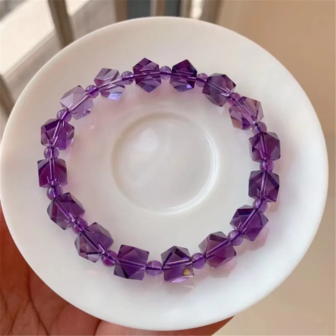 

Браслет из натурального фиолетового аметиста и кварца, 8 мм