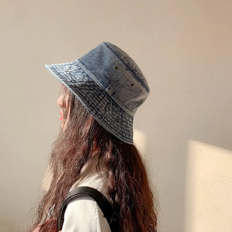 

Harajuku Washed Denim Bucket Hat For Women Men Panama Outdoors Hip Hop Caps Vintage Fisherman Hat Street ware Hat Cap