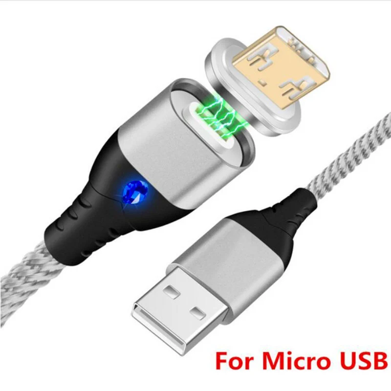 Silver Магнитный кабель KSTUCNE Micro usb type C для iPhone, кабель Lightning, 1 м, 3 А, быстрая зарядка, USB-C, type-C, магнитный кабель для зарядки телефона - Тип штекера: Silver