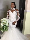 Новинка 2021, свадебные платья в африканском стиле с юбкой-годе, элегантные свадебные платья с длинными рукавами и лямкой на шее