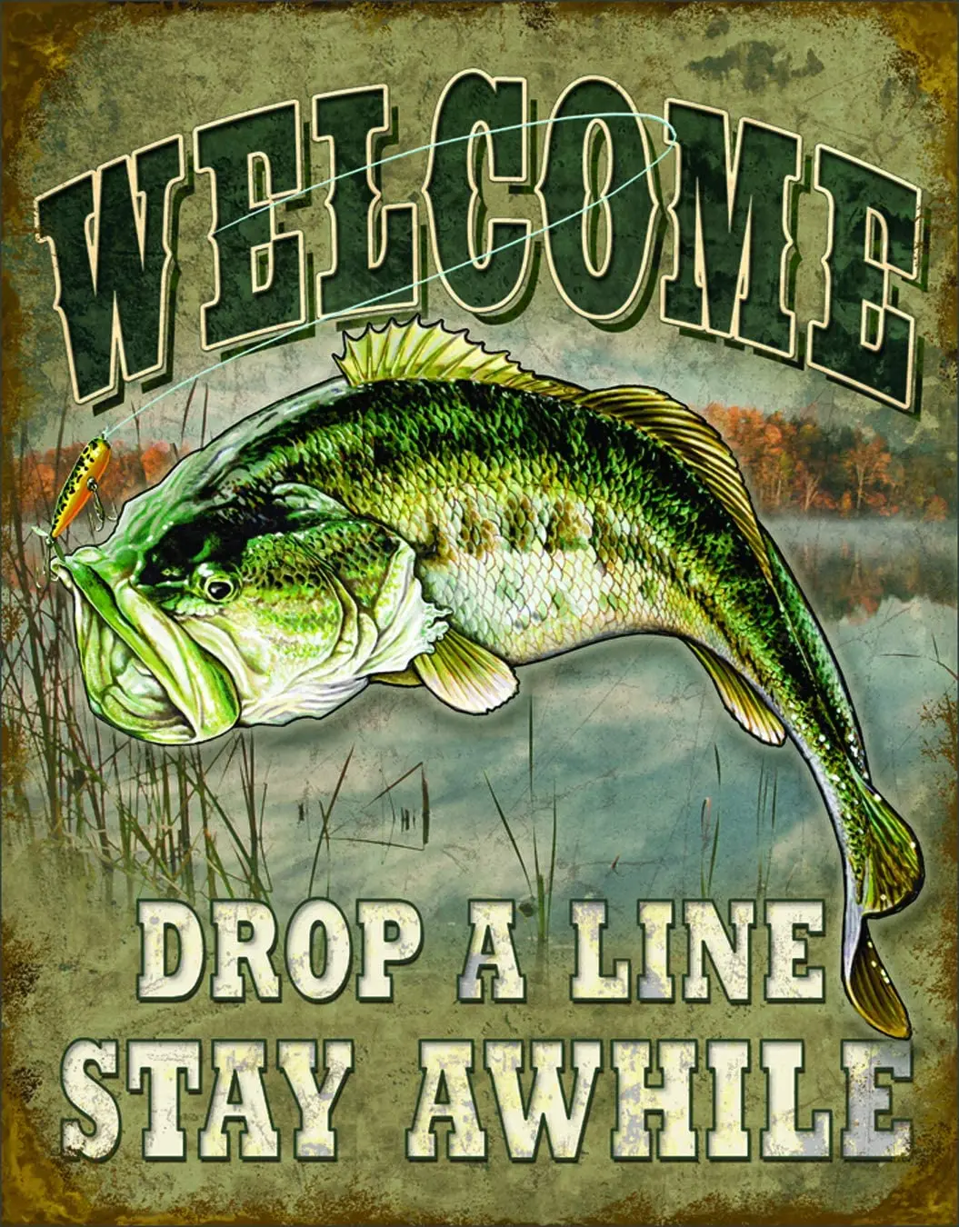 

Desperate Enterprises Welcome Bass Fishing Tin Sign, 12.5" W x 8" H