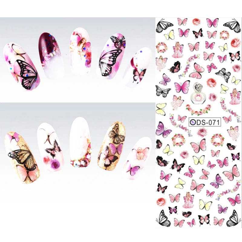 1 лист мечтательный цветной цветок водяной знак для дизайна ногтей Наклейка