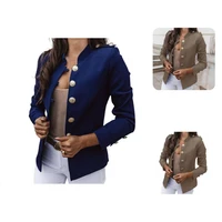 blazer stand collar women temperament pure color all match blazer suits jacket for daily wear