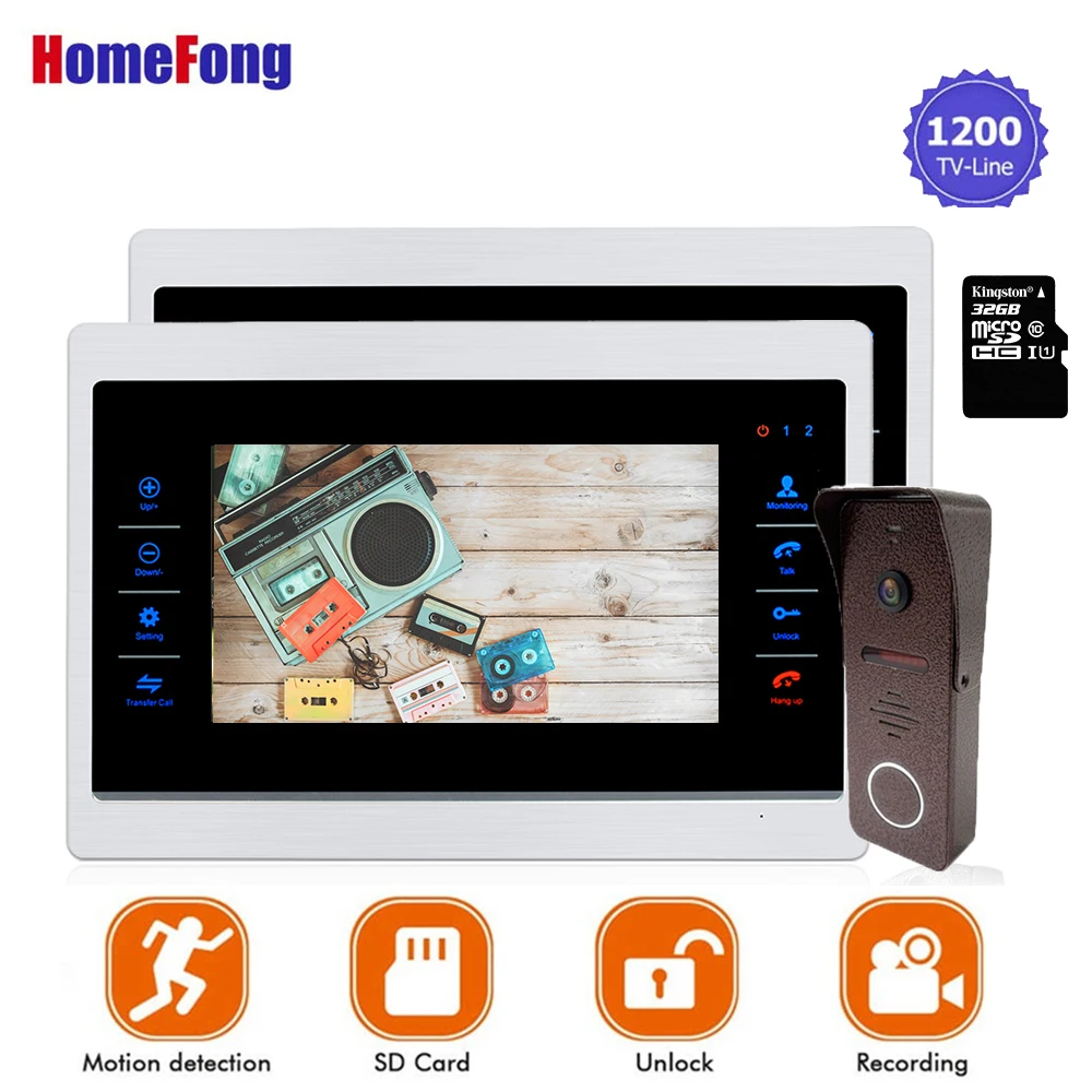 

Видеодомофон Homefong 2, дверной звонок с 1 камерой, домофон, запись фото/видео, поддержка SD-карты 32 Гб в комплекте