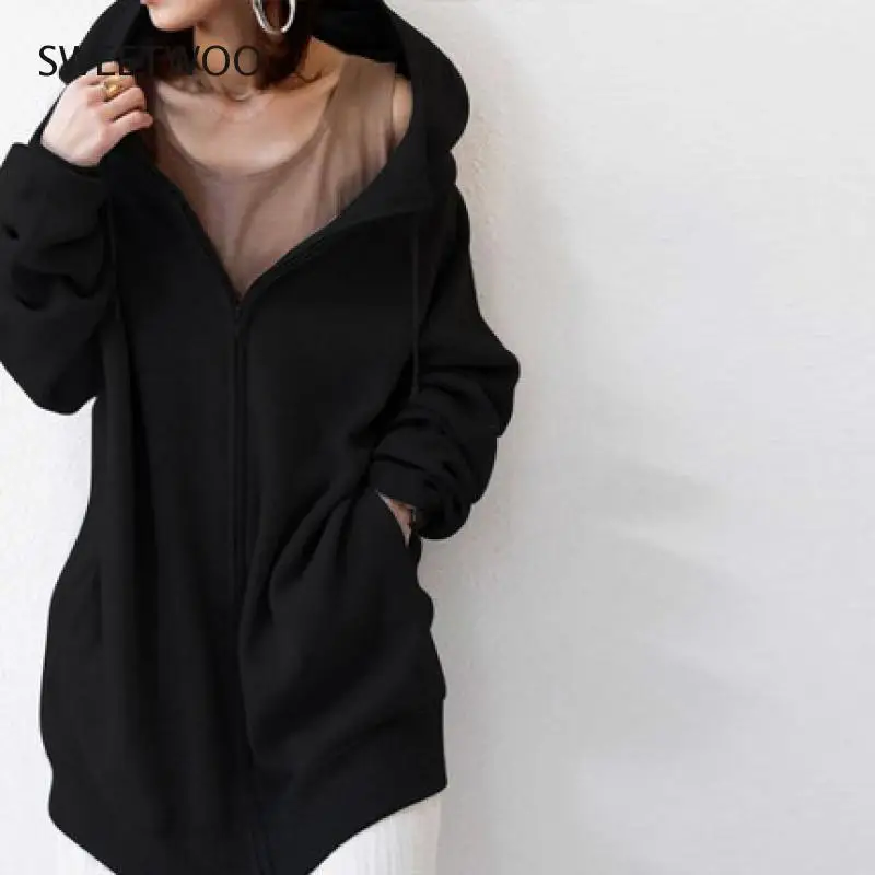 2020 Women's Sports Loose Hoodie Fall/winter Zipper Sports Top Long Casual Skateboard Hoodie