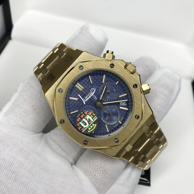 

18K Gold Chronograph watch A-P styal men luxury brand AAA quality Royal sapphire glass quartz all sub dials works
