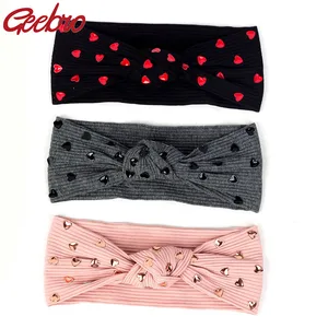 Повязка на голову для женщин Geebro, из мягкого эластичного хлопка, с узлом в виде сердца, тюрбан, аксессуары для волос