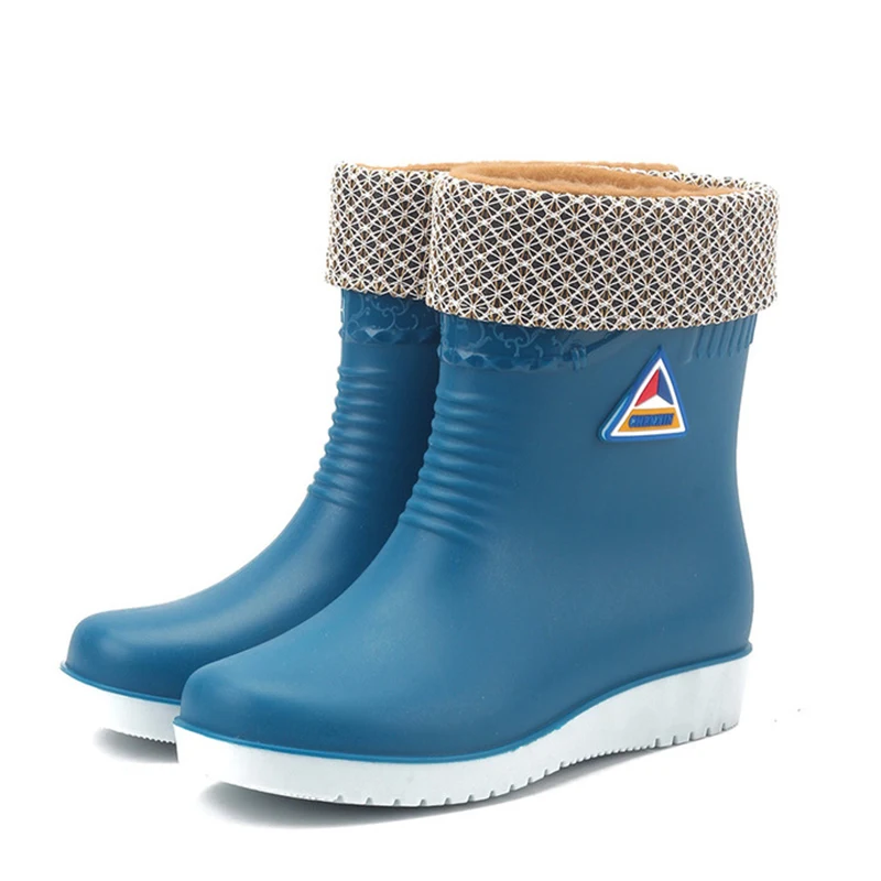 Женские зимние короткие плюшевые теплые резиновые сапоги женские