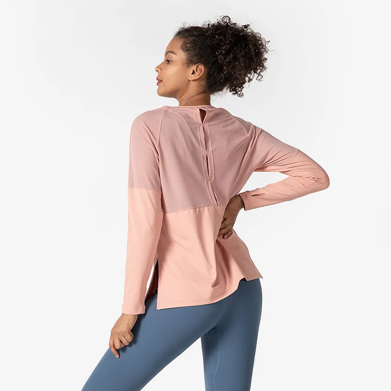 Antibom Women Sports Top Long Sleeve Loose Soft Hollow Out Fitness Yoga T-Shirt Breathable Running Quick-Dry Workout Gym Clothes