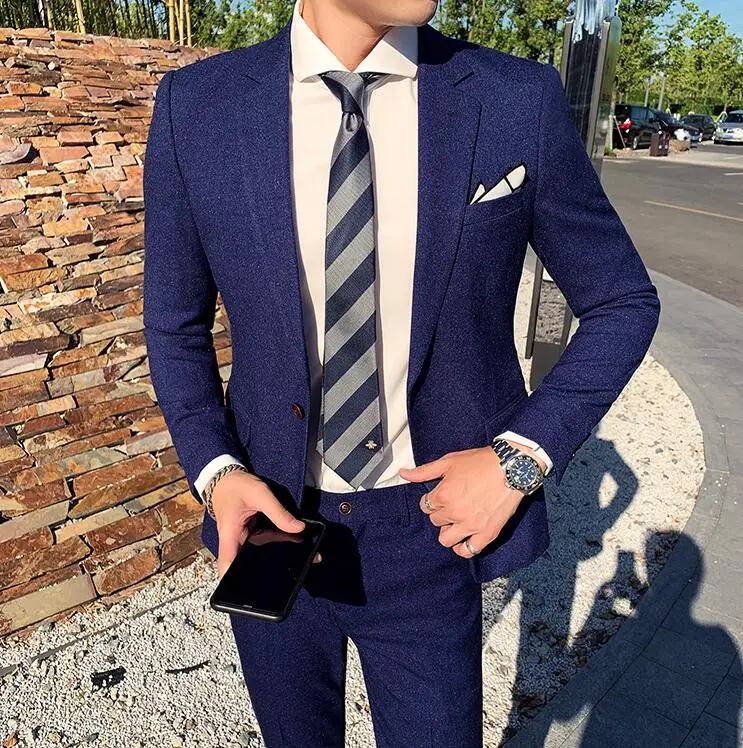 Новый простой костюм мужской из двух частей тонкий корейский волос стилист вино