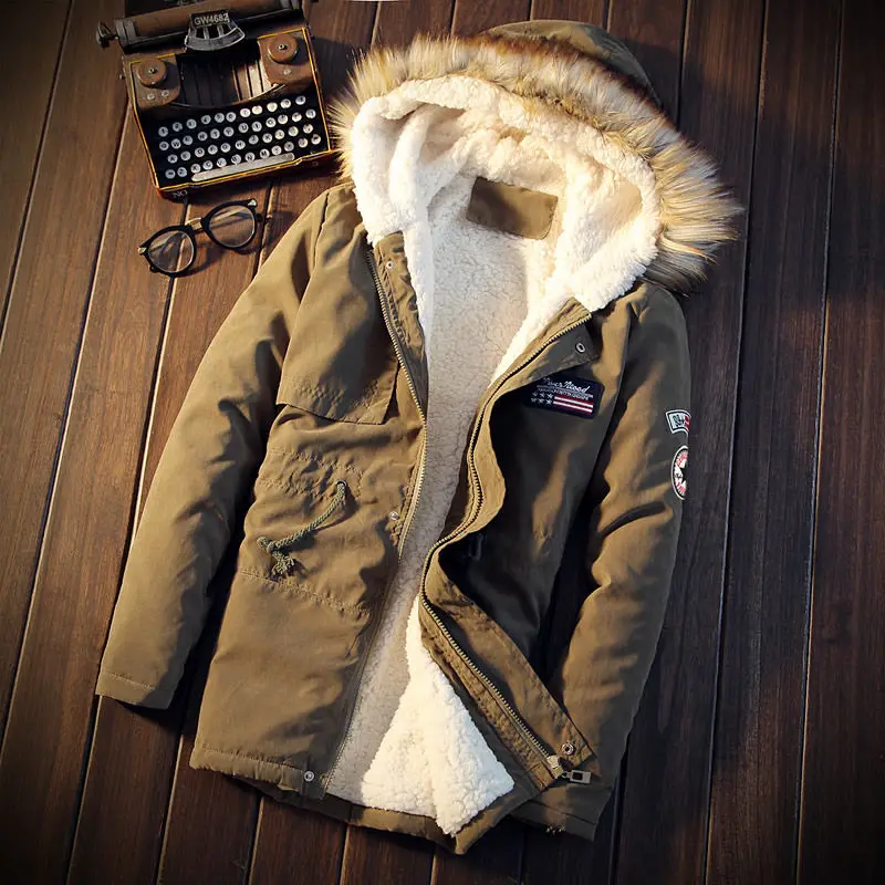 

Мужская зимняя теплая Толстая термокуртка Idopy MA-1 военный Полетный плащ с флисовой подкладкой Длинные куртки и пальто с меховым капюшоном