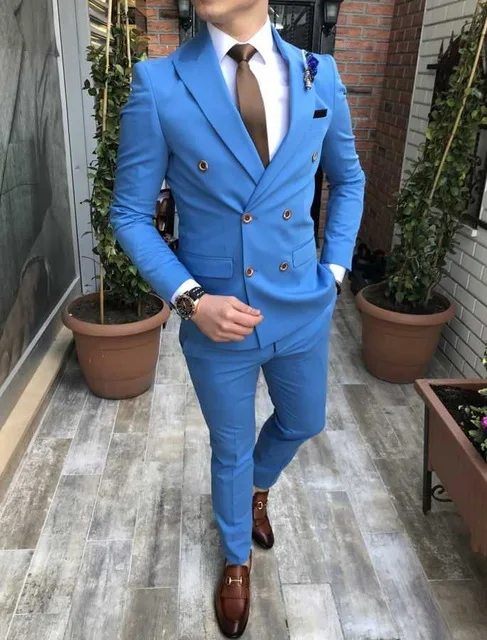 

2020 Blue Suit Mens Wedding Suits Custom Made Slim Fit Business Suit Men Fashion Groom Tuxedos 2 Piece Set (Jacket+Pants)