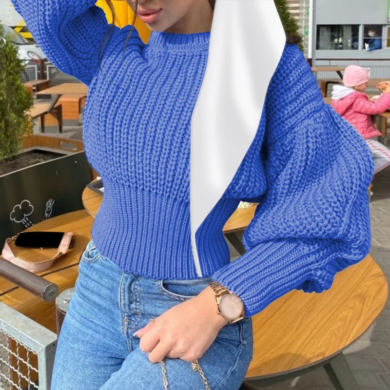 

Autumn Winter Long-Sleeve Women's Color Thick Needle Loose Warm Sweater Lantern Sleeve Short Sweater