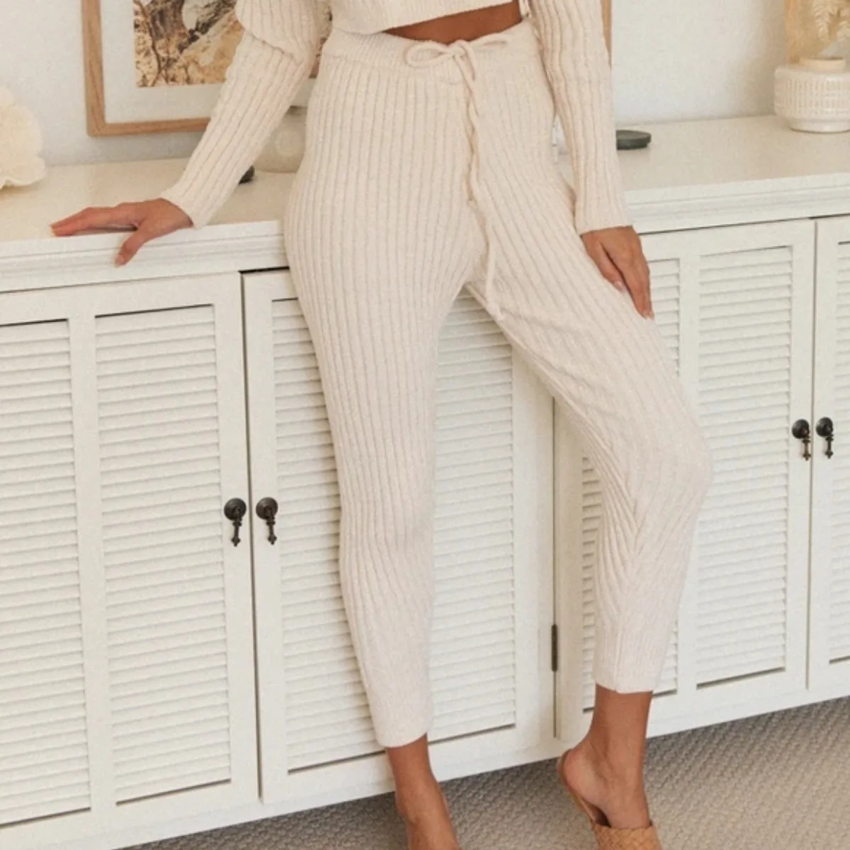 

TRODEAM Knitted Sweater Solid Color Round Neck Long Sleeve Outfits Casual Striped Suit Two Piece Sets Tracksuit Warm Clothing