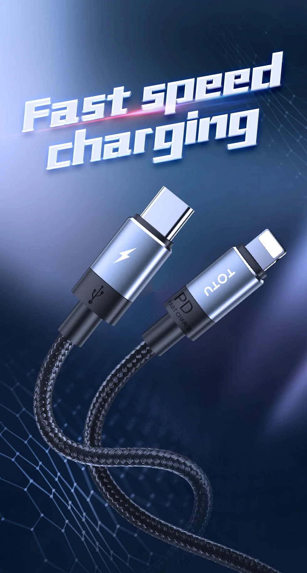 Кабель TOTU для usb lightning для iPhone 11 pro xs max xr 8 7 6 plus 5 ipad зарядное устройство usb type c PD Быстрая зарядка данных 0,25 м 1 м 2 м