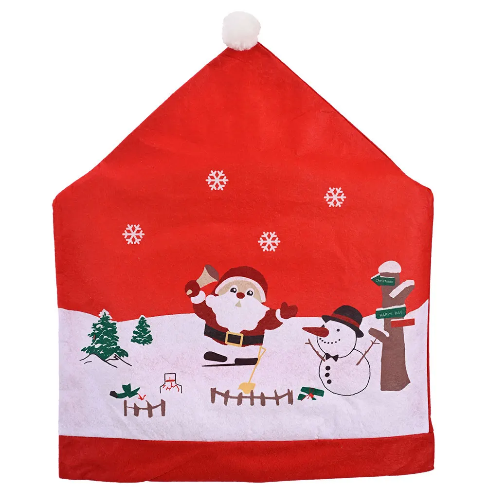 

Christmas Cartoon Santa Snowman Printed Chair Cover Decorative Seat Mat for House Hotel Dining Room