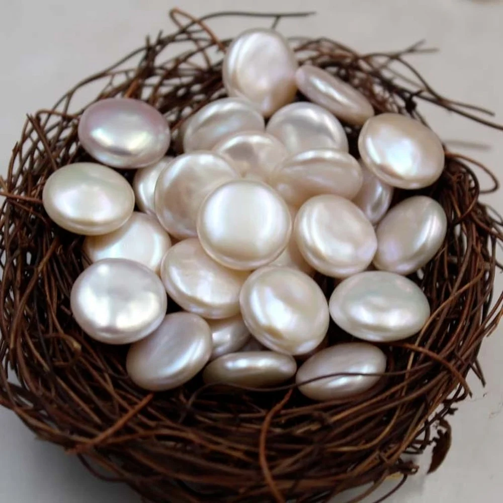 

Natural White Freshwater Pearl Beads Baroque Flat Round Cultured Pearl Loose Beads DIY Ladies Handmade Bracelet Accessories