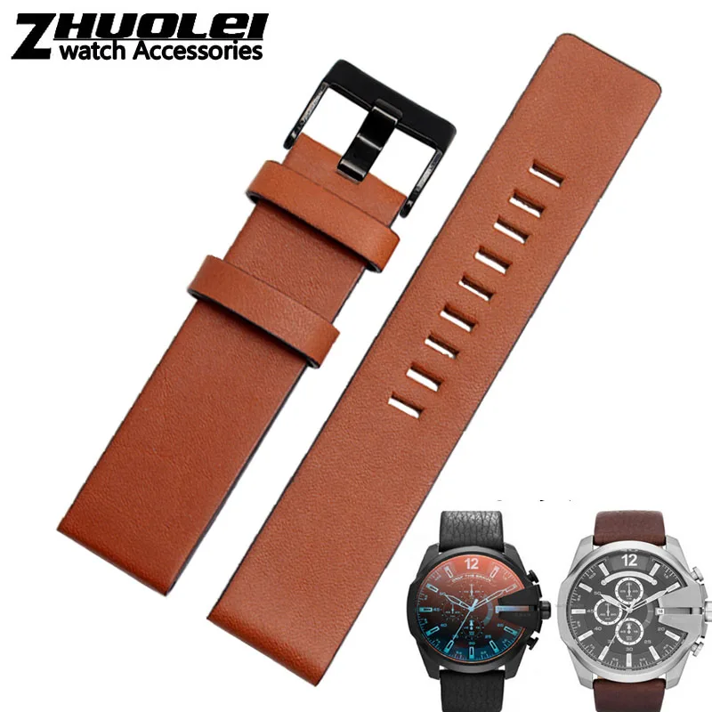 light brown black Ремешок из коровьей кожи для дизельного ремешка подходит DZ7312 | DZ4323 | DZ7257 с пряжкой из нержавеющей стали 24 26 27 28 30 мм полосы - Цвет ремешка: light brown black