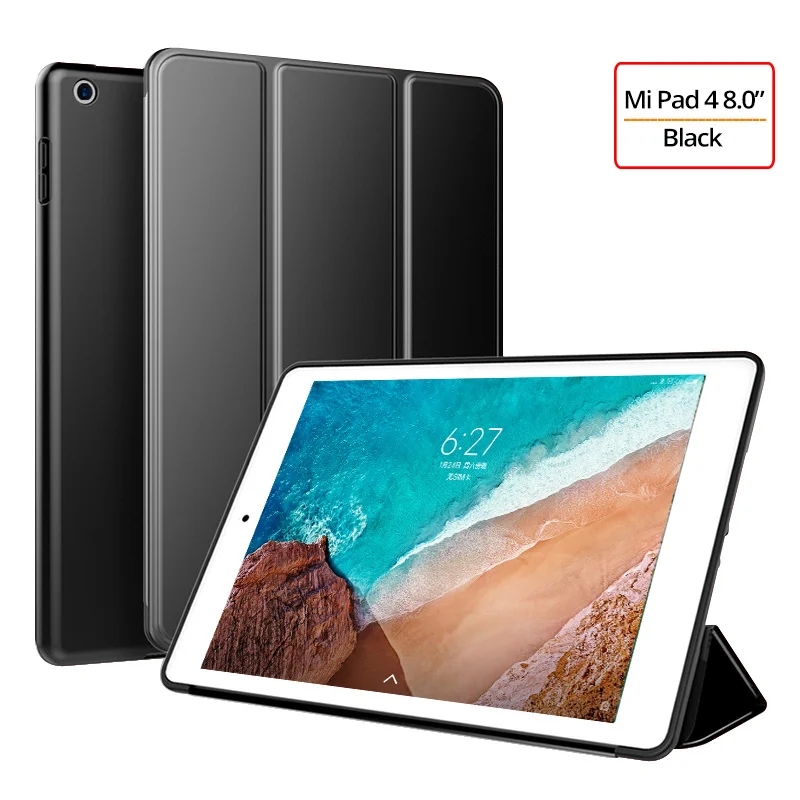Чехол для Xiaomi mi Pad 4 Ультра тонкая откидная подставка силиконовая Мягкая задняя крышка для Xiaomi mi Pad 4 8,0 Tablet Funda mi Pad 4 Smart Case - Цвет: Black