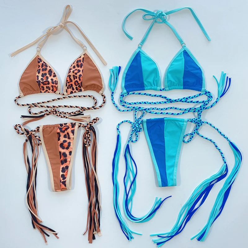 

In-X Micro thong bikini set Sexy tassel swimsuit female Summer bathers Patchwork swimwear women Push up biquini bathing suit new