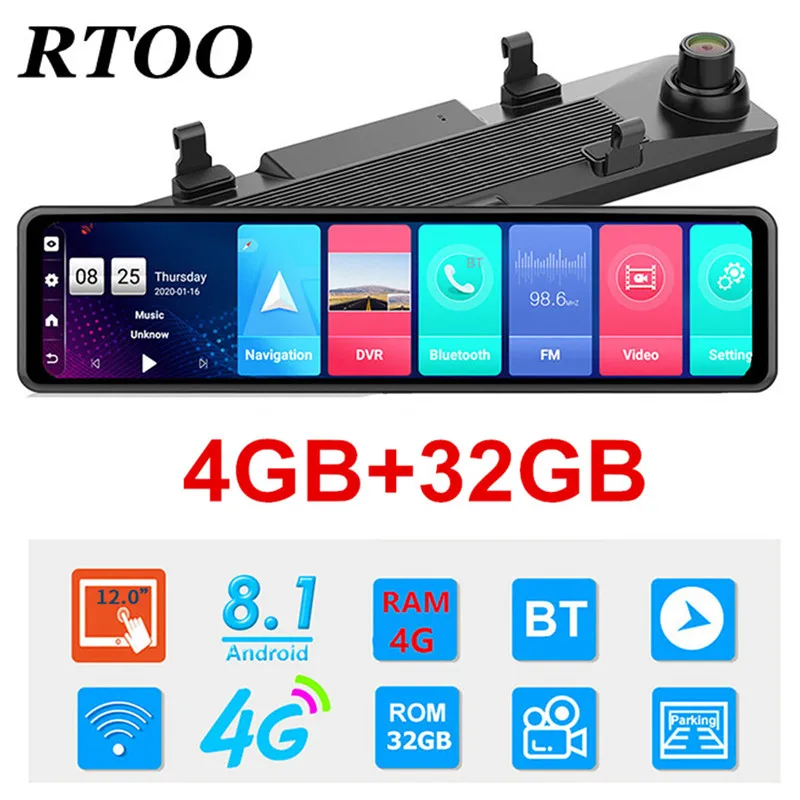 4G Android автомобильный видеорегистратор 1080P 12 дюймов зеркало заднего вида GPS WIFI ADAS +
