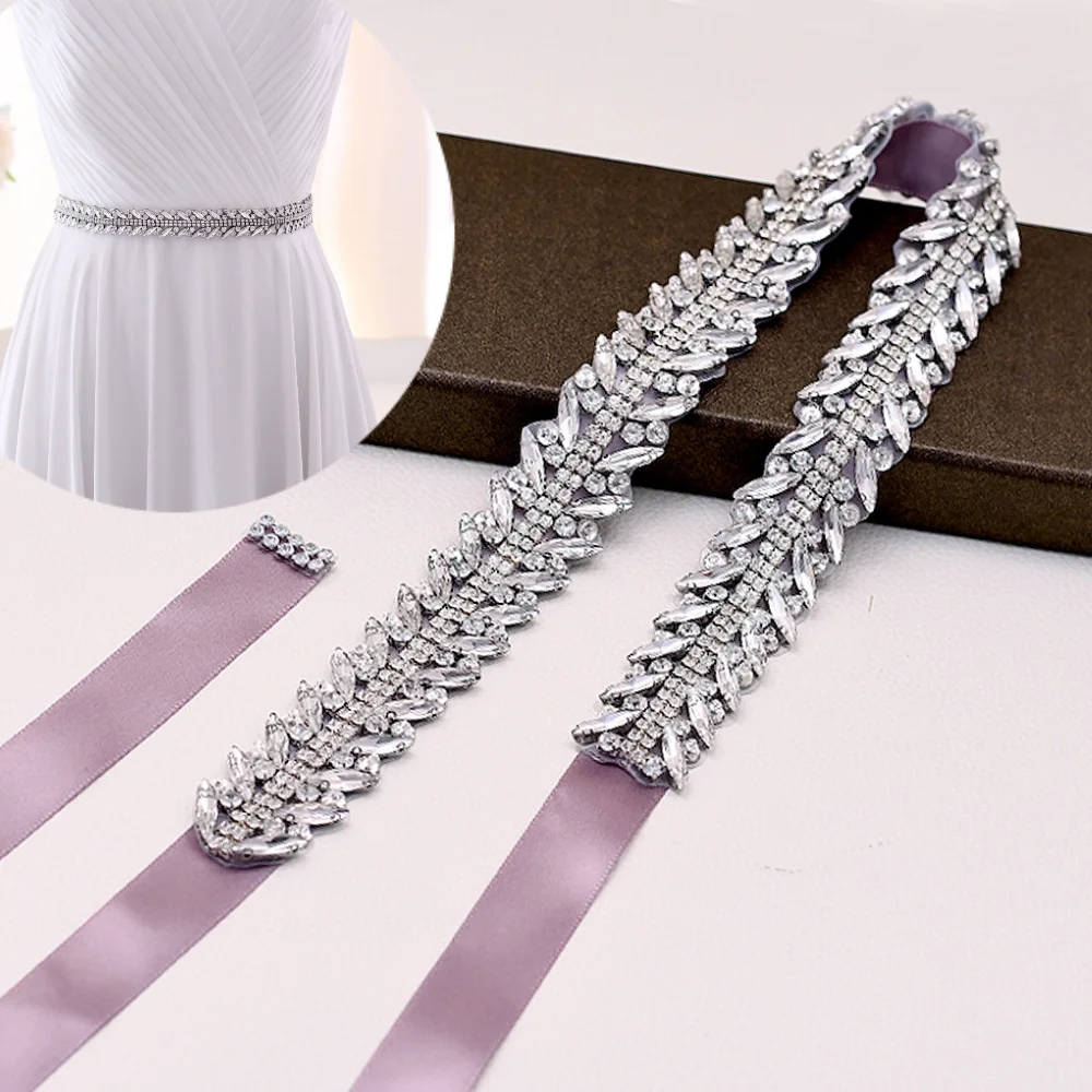 

TOPQUEEN S465 Wedding Dress Belts and Sashes Shiny Belt Rhinestones on a Ribbon Silver Evening Dress Belt Formal Sash Belt