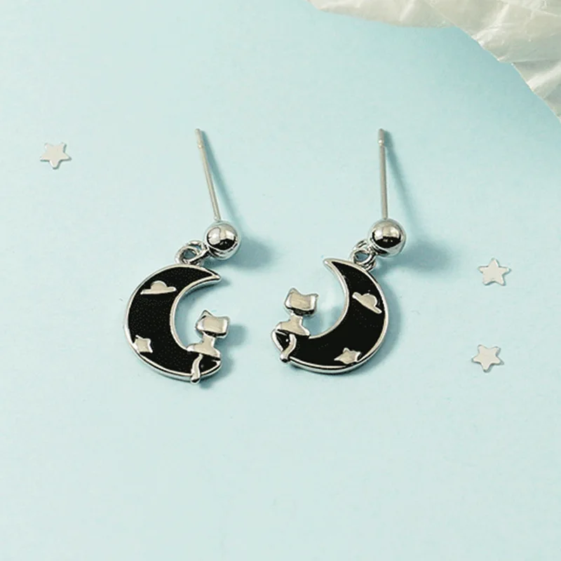 

Fashion Jewelry 925 Sterling Silver Lovely Moon Drop Glue Cat Star Cloud Ear Studs Womans Earrings