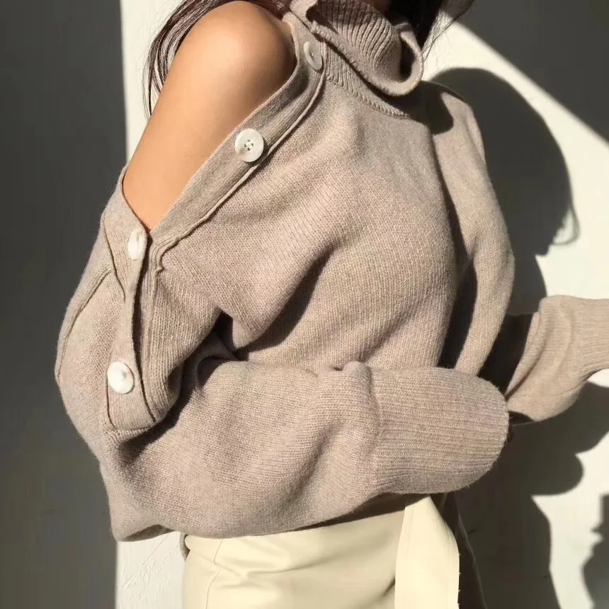 2019 зимние женские базовые свитера однотонный Повседневный пуловер с открытыми