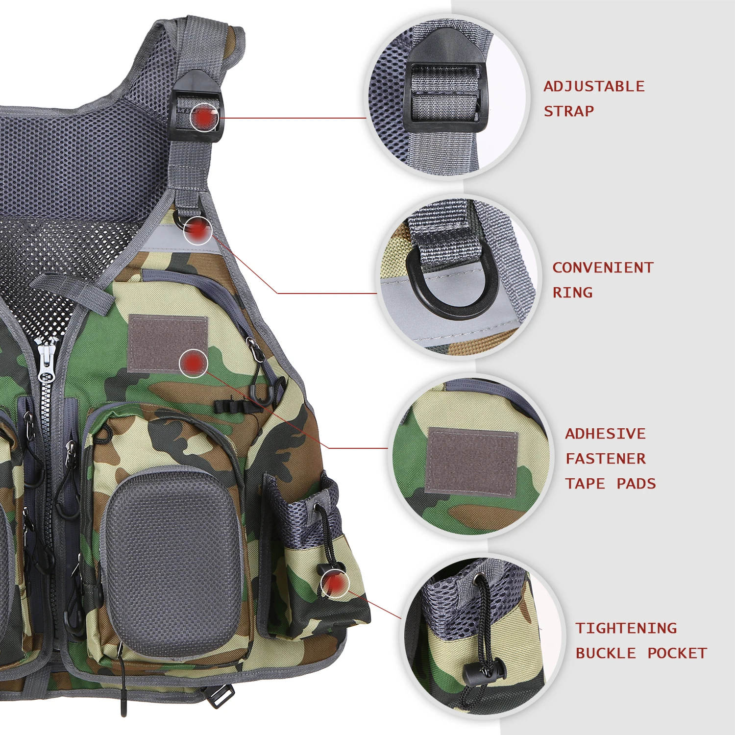 

Outdoor Life Vest Fishing Life Jacket Multi-Pockets Floatation Vest Adults Buoyancy Waistcoat Fishing Boating Surfing Drifting