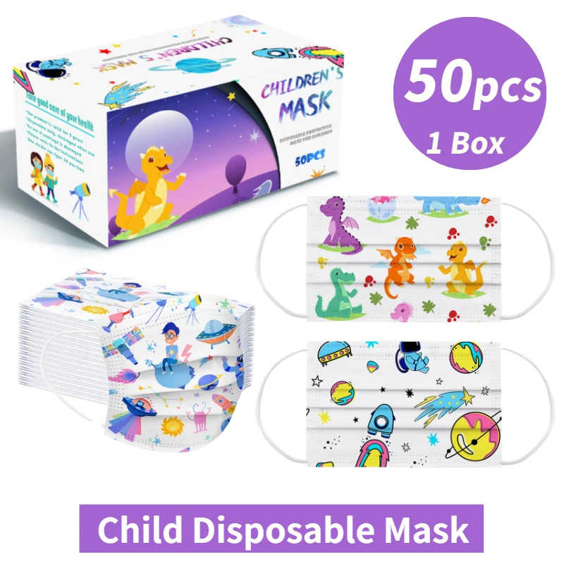 50 шт. детская маска с мультяшным принтом динозавра для лица мягкая одноразовая