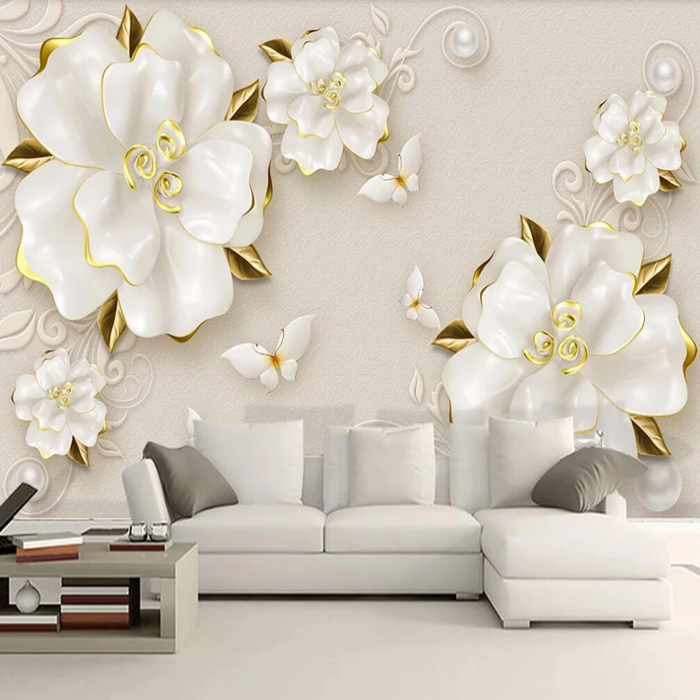

Custom mural wallpaper 3D rose beige beige jewelry TV background wall decoration painting