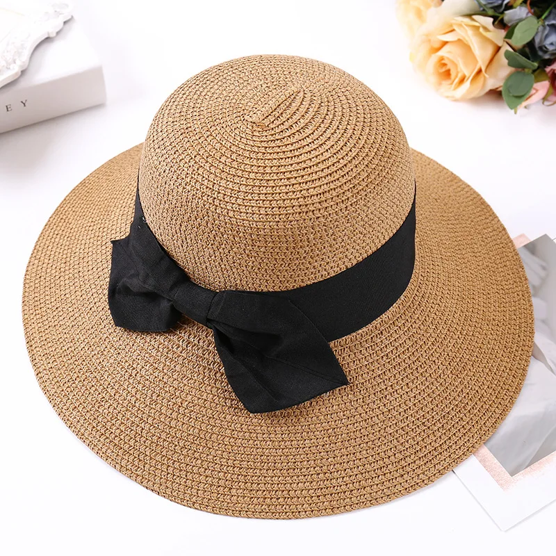 

Korean Version Bowknot Basin Hat Foldable Sunscreen Beach Hats Big-brimmed Straw Hat Female Summer Outdoor Outing Sunshade Hats