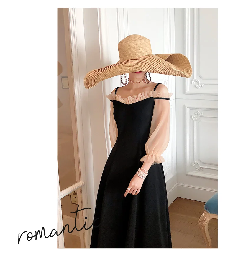 

Slash Neck Dress For Women Patchwork Ladies Dresses Puff Sleeve Maxi Dress Vintage Vestidos De Fiesta De Noche Robe Femme