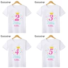 Детская футболка, летняя детская одежда, футболка на день рождения для девочек, футболка для вечеринки, футболки с коротким рукавом, подарки От 2 до 9 лет, HKP2488