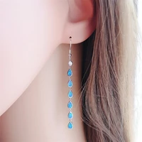 boho vintage water drop blue imitation fire opal long dangle earrings for women zircon earring fashion wedding party jewelry