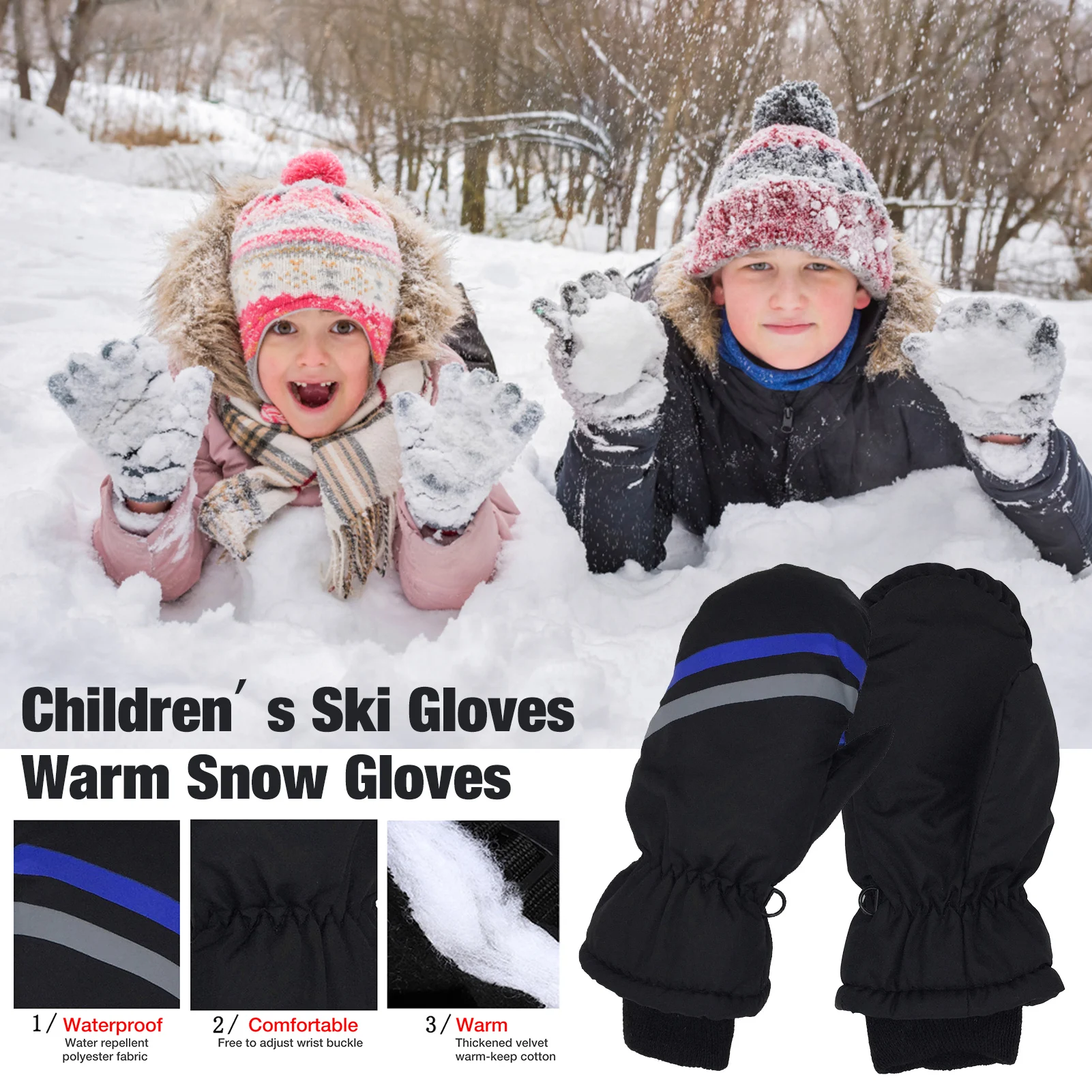 

2021 New Winter Skiing Gloves Boys Girls Snowboarding Gloves Waterproof Warm Gloves Snow Kids Windproof Skiing Snowboard Gloves