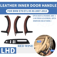 red wine lhd genuine leather car front rear left right interior door handle inner pull trim cover for bmw e70 e71 x5 x6 07 13