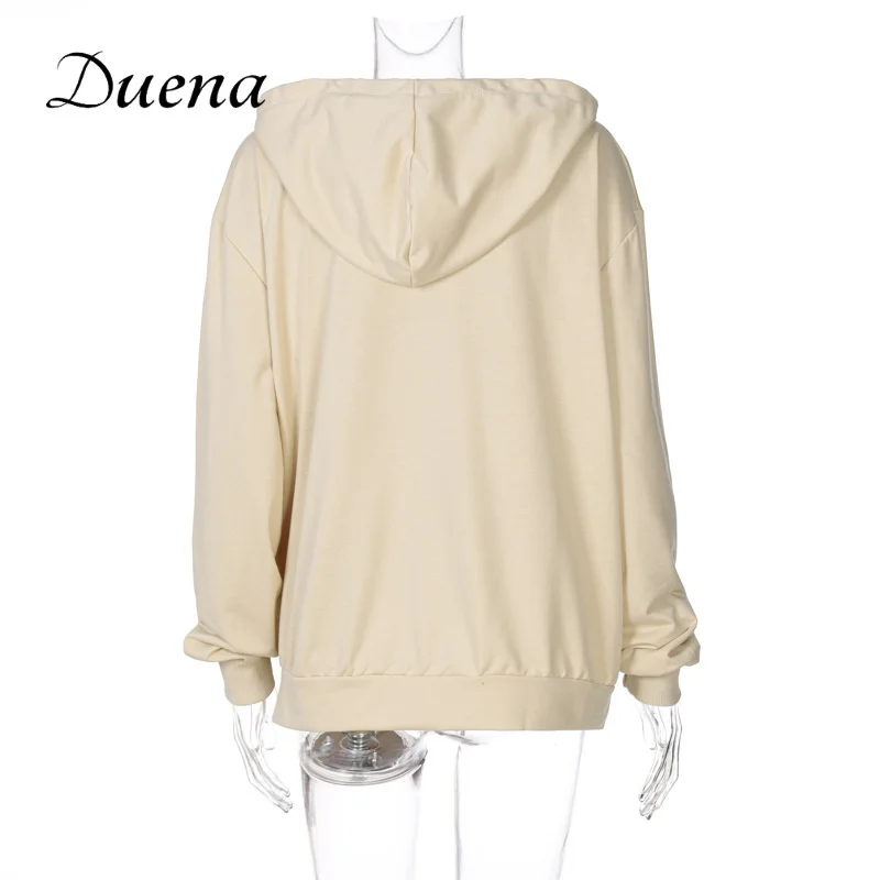 

Duena Winter Drawstring Zip Up Sweatshirts Long Sleeve Streetwear Butterfly Print Brown Front Pockets Y2K Loose Hooded 2021