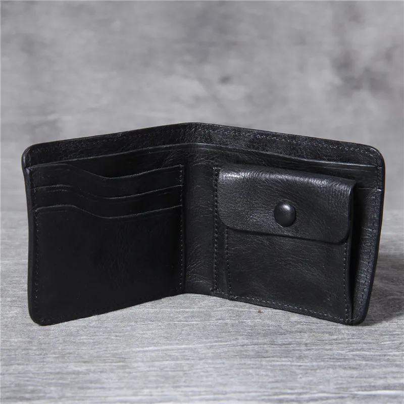 Simple fashion natural real cowhide men's black short wallet retro handmade casual women's genuine leather card holder purse