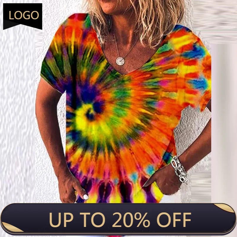 

Женская винтажная блузка с V-образным вырезом и принтом, Летняя Повседневная рубашка с коротким рукавом, пуловер, топы, женские модные свобо...