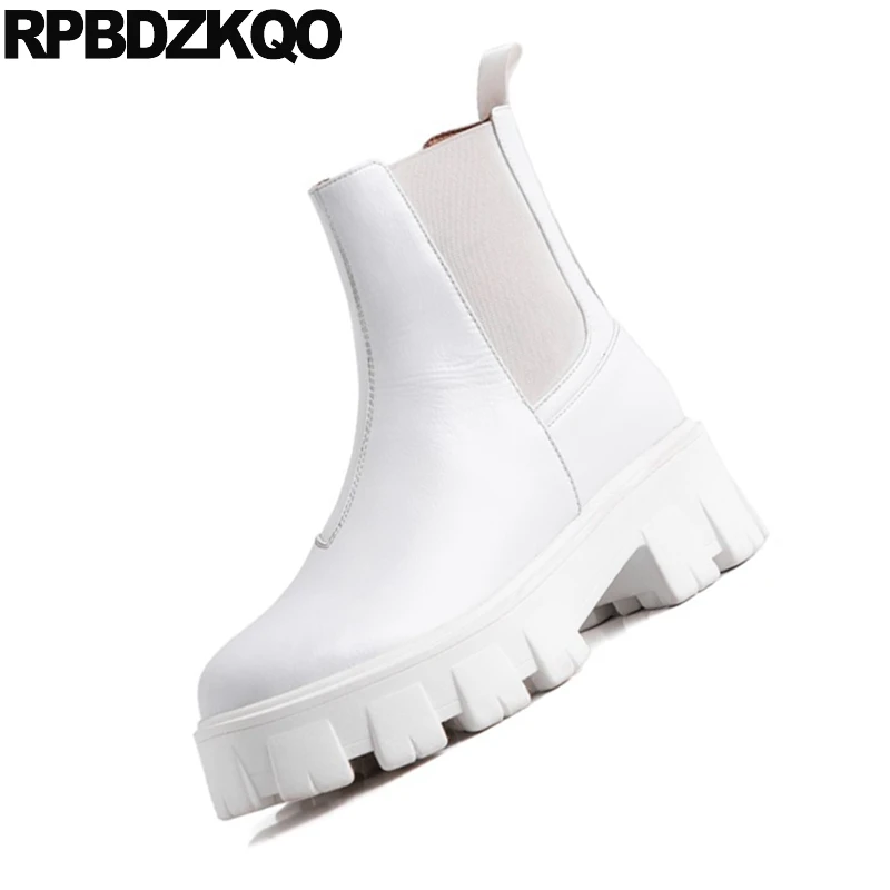 Белые Водонепроницаемые зимние женские ботинки челси без шнуровки роскошные