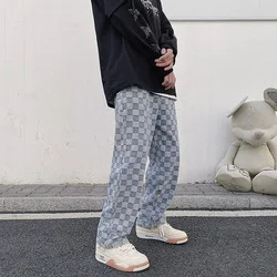 

Spring and summer new plaid jeans men's street hip-hop wide-leg skateboard trousers